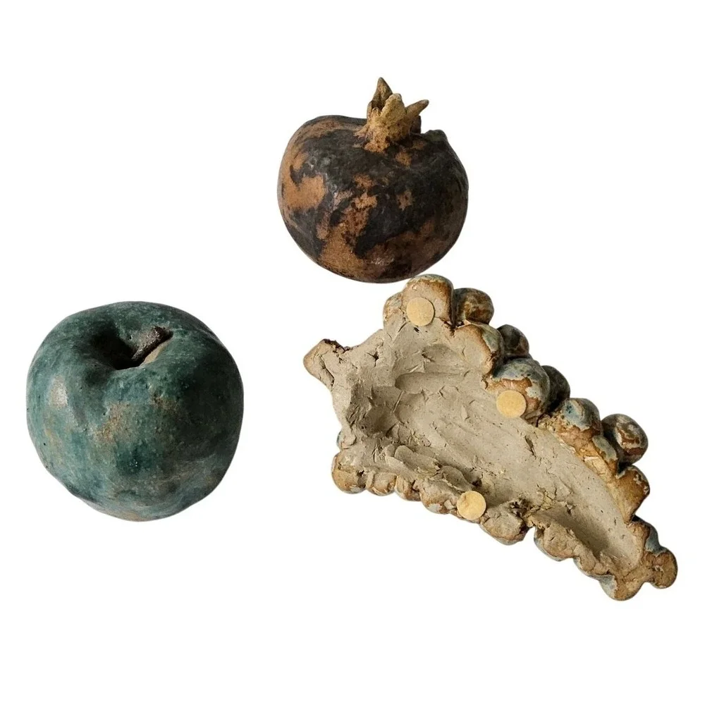 Vintage‎ Clay Fruit Grapes Apple Pomegranate Handmade Rustic